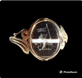 Victorian Bishop Of Lincoln Banded Agate Ring 14k Gold