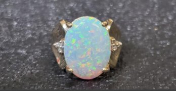 10k Massive 9.9 Carat Oval Opal Diamond Ring Size 6