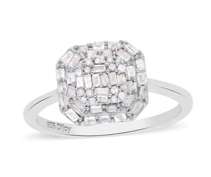 Diamond Cluster Ring In Platinum Over Sterling Silver 0.50 Ctw