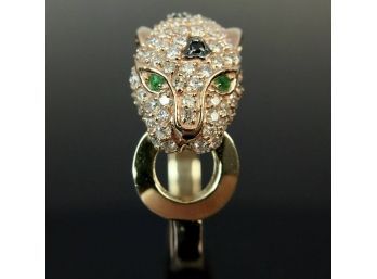 14k Diamond Black Diamond Emerald EFFY Panther Ring