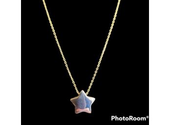 18k Two Tone Rolo Link 3D Star Necklace Modern