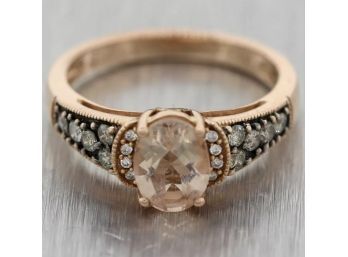 14k LeVian 1ct Morganite & Chocolate White Diamond Rose Gold Ring Size 6.75-7