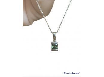 14k White Gold Natural Green Tourmaline Necklace 18