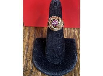 14k Art Deco Ruby Diamond Raised Dome Knot Ring Size 6 6.9 Grams