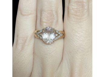 14k 3cttw Large Oval Morganite Surrounded By Pace/ Accentuating Diamonds Size 7.25-7.5