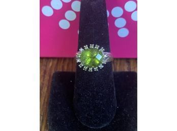 14k 3.25 Carat East To West Natural Peridot Green Diamond Halo Ring By Clyde Dunier Size 7