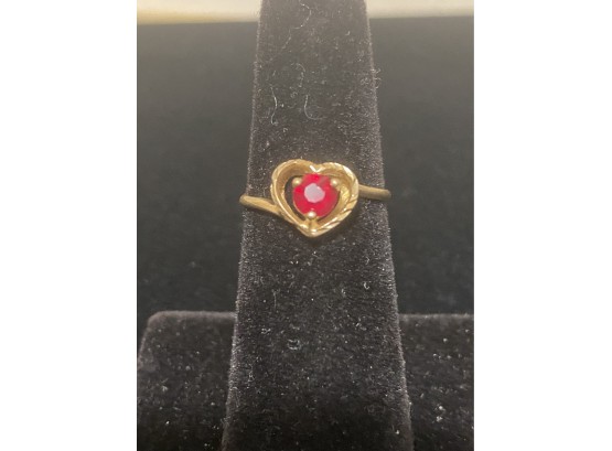 10k Ring Natural Ruby Heart Ring Size 5.5