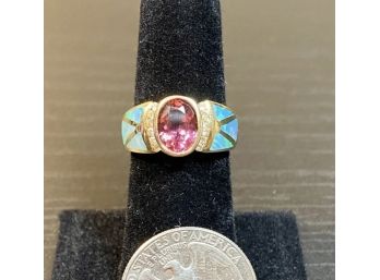 14k Ring Designer BO Opal Tourmaline Diamond Ring Designer