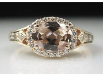 14k Limited Edition Morganite Diamond Ring LeVian Halo 14K Rose Gold Limited Edition Size 5.5