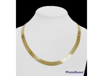 14k Heavy Solid Gold Herringbone Collar Necklace 16 Inches 26 Grams