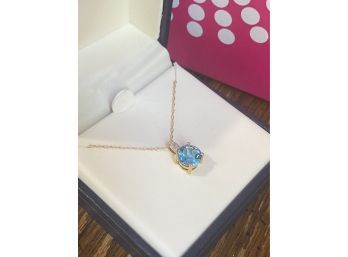 Nwt 14k Blue Topaz Diamond Necklace 16-18 Inch