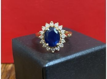 Luxury Line 14k BH EFFY 2.5 Carat Sapphire Diamond Halo Ring Size 7
