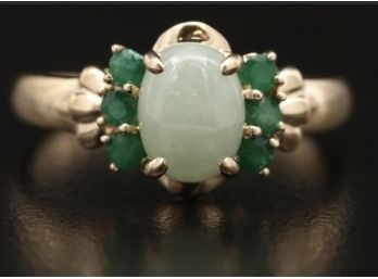 14k Natural Jade And Emerald Ring Size 8.25 2.85 Grams