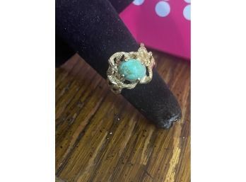 14k Vintage Solid Gold Turquoise Ring 1.5cttw Size 5.5 6.4 Grams