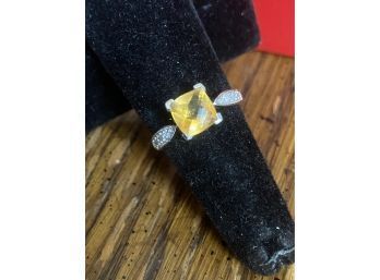 14k Effy White Gold Price Princess Cushion Cut Citrine Diamond Ring