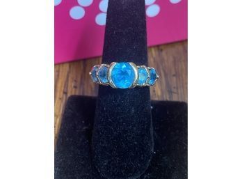 10k London Blue Topaz Filigree Ring Size 7 4.6 Grams