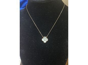 14k 16 Inch Mother Of Pearl CZ Floral Necklace