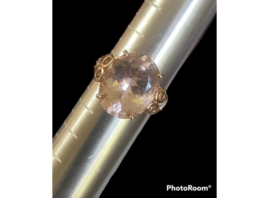 Luxury** 14k Rose Gold Carat Oval 8 Carat Morganite Diamond Ring Size 7