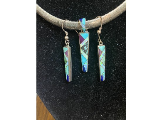 Sterling Indigenous Earrings Necklace Set