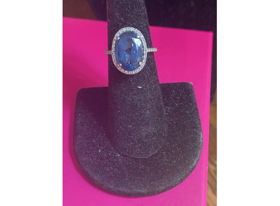 14k Sapphire White Sapphire Halo Ring Size 6.5 3.7 G