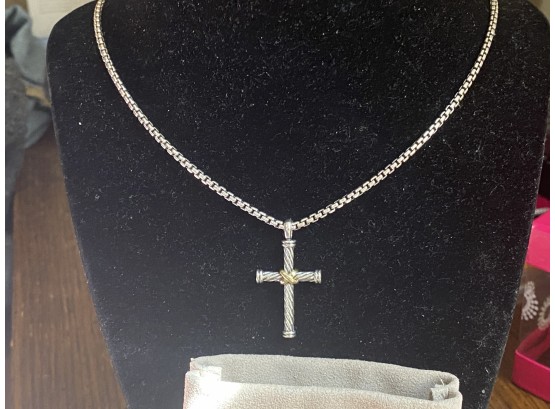 David Yurman Sterling 18k Cross Necklace