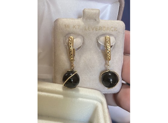 14k Leverback Black Onyx Earrings