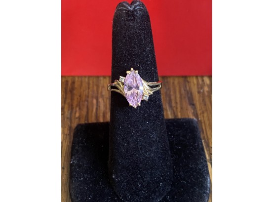 14k Pink Stone Diamond Ring