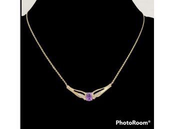 10k Solid Gold Amethyst Diamond Collar Necklace 18 Long 4.5g