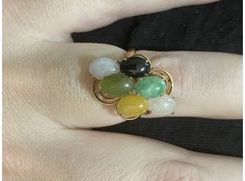 14k Vintage Multi Color Jade Cluster Ring Size 6.75-7
