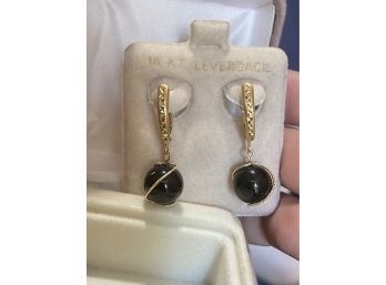 14k Leverback Black Onyx Earrings