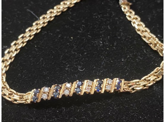 14k Sapphire Diamond Bracelet 7 Inches 7.25 Grams