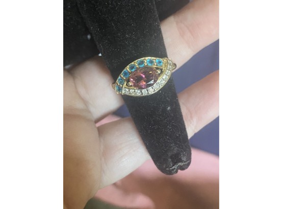 14k Pink Sapphire Diamond Evil Eye Ring Size 7.25