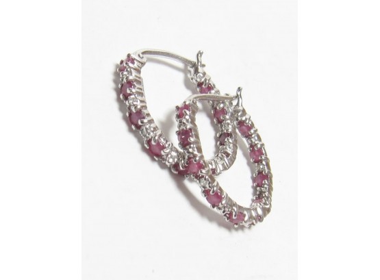 10k White Gold Ruby Diamond Inside Out Hoops
