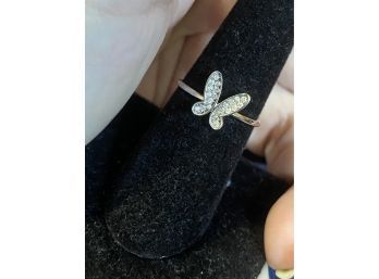 14k White Gold Diamond Butterfly Ring Size 7