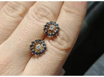14k Vintage Sapphire Diamond Earrings .50 Cttw