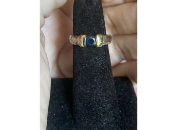 14k Two Tone Round Cut Natural Sapphire Ring Size 4