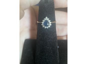 14k Natural Sapphire Diamond Halo Ring Princess Diana Size 5