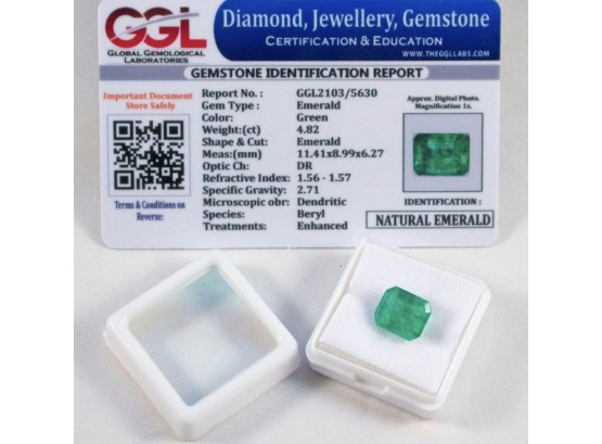 Natural Loose Emerald Cut Emerald 4.83 Carats Certified