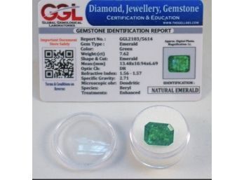 Magnificent Huge 7.62 Natural Emerald Cut Emerald