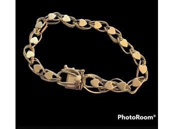14k Solid Gold Vintage Heart Charm Bracelet 7.75 Inches 10.35 Grams