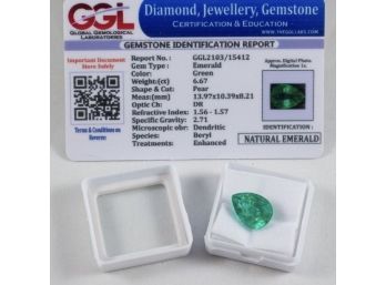 6.67 Certified Natural Pear Emerald