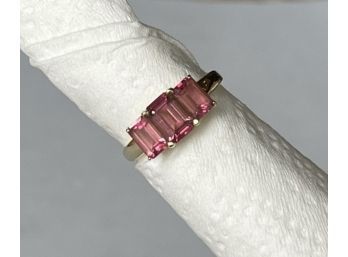 14k Emerald Cut Trio Pink Tourmaline Ring Size 7