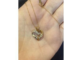 10k Two Tone .50 Carat Diamond Heart Necklace 16 Inches 2.55 Grams