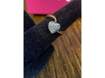 14k Heart Diamond Bypass Style Ring Size 7 4.35 Grams