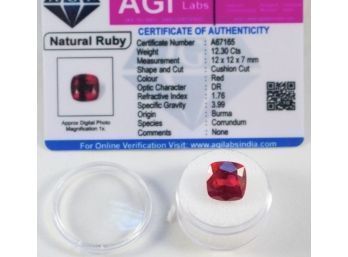 Certified Pigeon Blood Ruby 12.3 Carats Cushion Cut