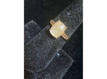 14k Pink Moonstone Orange / Red Diamond Ring Size 7