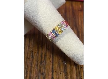 14k Vintage SCBS Multi Color Sapphire Diamond Ring Size 6