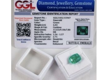 Certified 6.02 Carat Natural Emerald