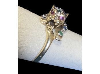 14k Leopard Emerald Ruby Sapphire Ring Size 8