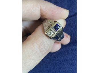 18k White Gold Art Deco Diamond Sapphire Ring Size 9.75